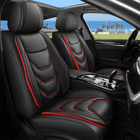 DIKSOAKR Car Seat Covers Full Set Fit for Volkswagen/VW Golf 2006-2021: 5 Seat Auto Interior Accessories, Faux Leather Waterproof Car Seat Cushions Vehical Cover (Black&Red)