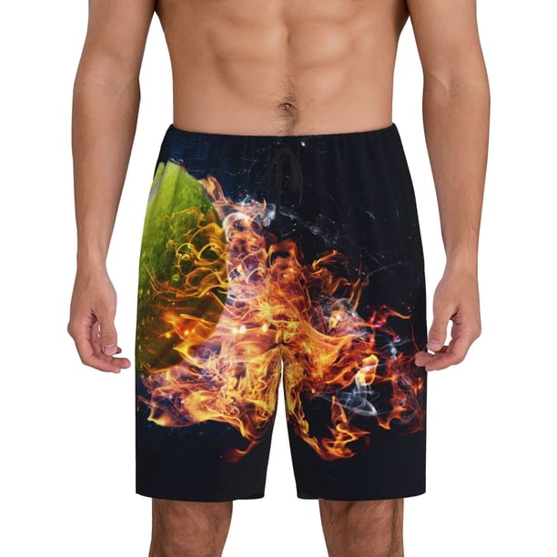 Fotbe Tennis Ball In Fire1 Pantalones Cortos de Pijama para Hombre, Ropa de Dormir, Pantalones de Pijama Cortos para Hombre-X-Large