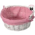 thumbnail image 7 of Traditional White Round Willow Gift Basket with Pink and White Gingham Liner and Sturdy Foldable Handles, Food Snacks Storage Basket, Small, 7 of 7