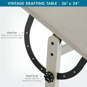 Studio Designs Vintage Solid Wood Drawing/Drafting Table with 36 x 24 Angle Adjustable Top in Coastal White