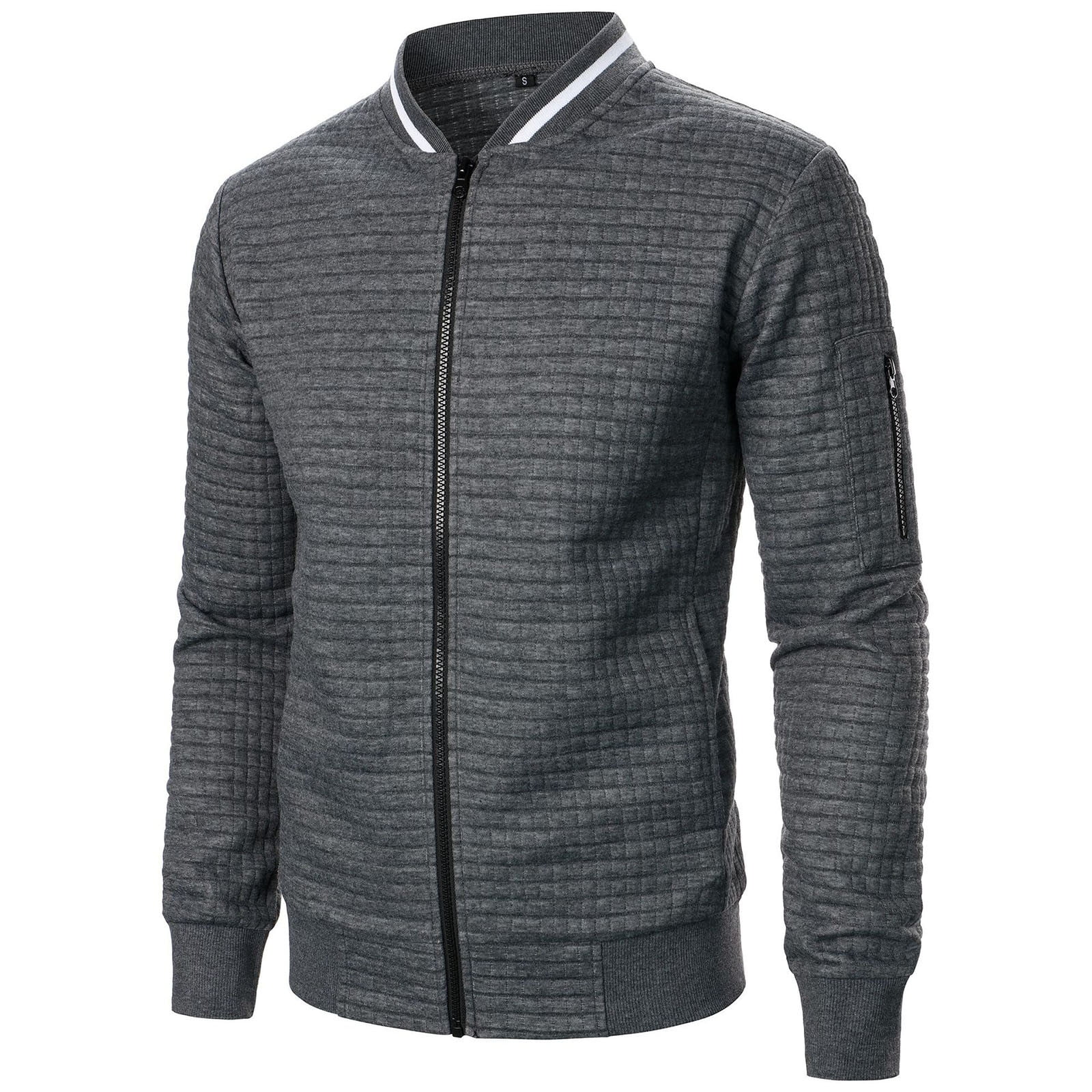 Njagoc2 Mens Lightweight Bomber Jackets Full Zip Sweatshirts No Hood Long Sleeve Loose Fit Winter Coat