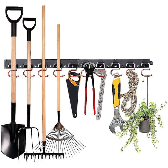 Tool Holder Garden Wall Mount,mohoo 64inch Garden Tool Hanging Tool Organizer Adjustable Storage System Garages With 4 Rails 16 Hooks Garden Tool Hold