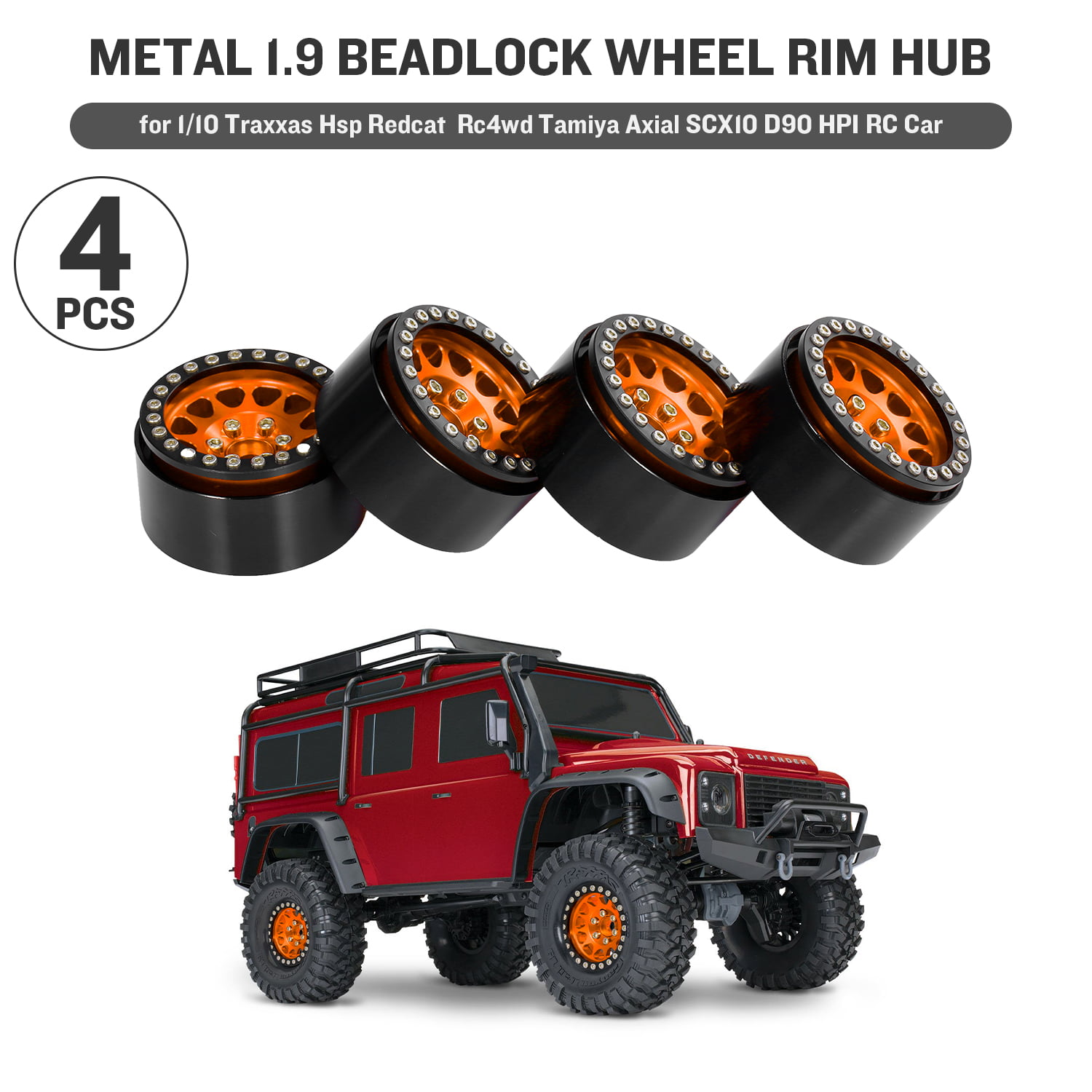 4PCS 1.9'' Alloy Beadlock Wheel Rims for RC 4WD D90 TRX-4 Axial SCX10 1/10 RC US 