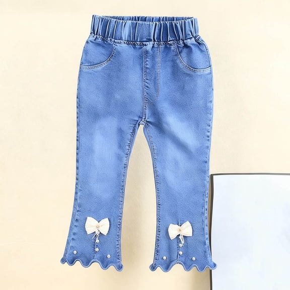 NAISIBABY Girls Flare Jeans (4-12T), Elastic Waist with Pockets Stretch Comfortable Casual Fashion Denim Pants Light Blue Size 7T