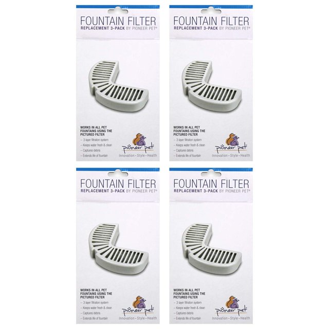 Pioneer Pet Replacement Filters for Ceramic & Stainless Steel Fountains, Raindrop Filters (12 Filters)