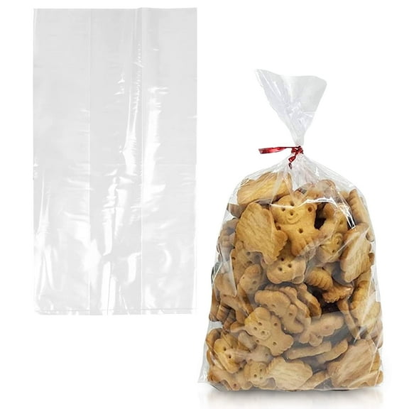 Clear Gusseted Poly Bags, 6 x 3 x 12 Inches. Pack of 100 Waterproof Side Gusseted Plastic Bags with Open Top. 2 Mil Thick Flat Bottom Clear Bag for Packaging Popcorn, Cookies, Bread