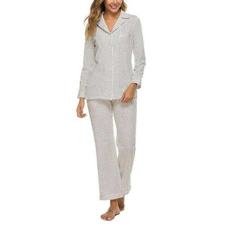 

Women s Pajamas Set Casual Long Sleeve Sleepwear 2 Piece Cardigan Nightclothes(White(black Spots On White Background) XL)