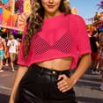 thumbnail image 2 of Women's Mesh Fishnet Tops Summer Lightweight Short Sleeve Crew Neck Cropped T Shirts Sheer See Through Casual Trendy Pullover Blouses, 2 of 5