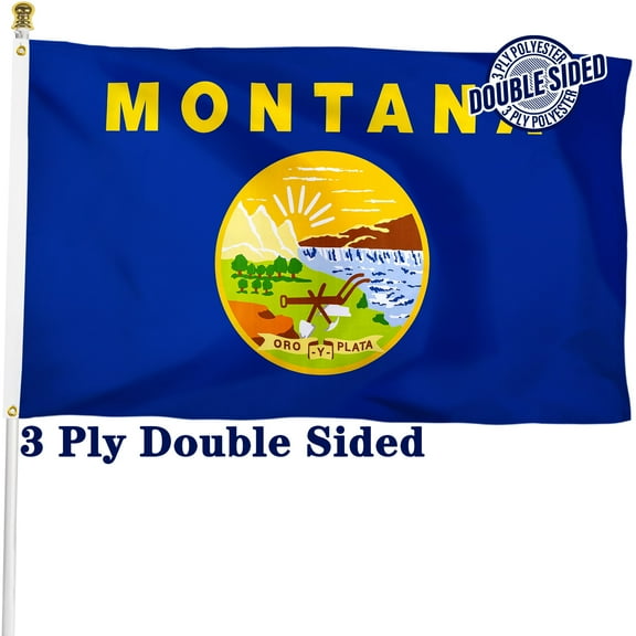 Montana State Flag 3x5 ft, 3 Ply Double Sided Polyester MT Montanan Flag with Vibrant Print/4 Rows Hemming/Brass Grommets