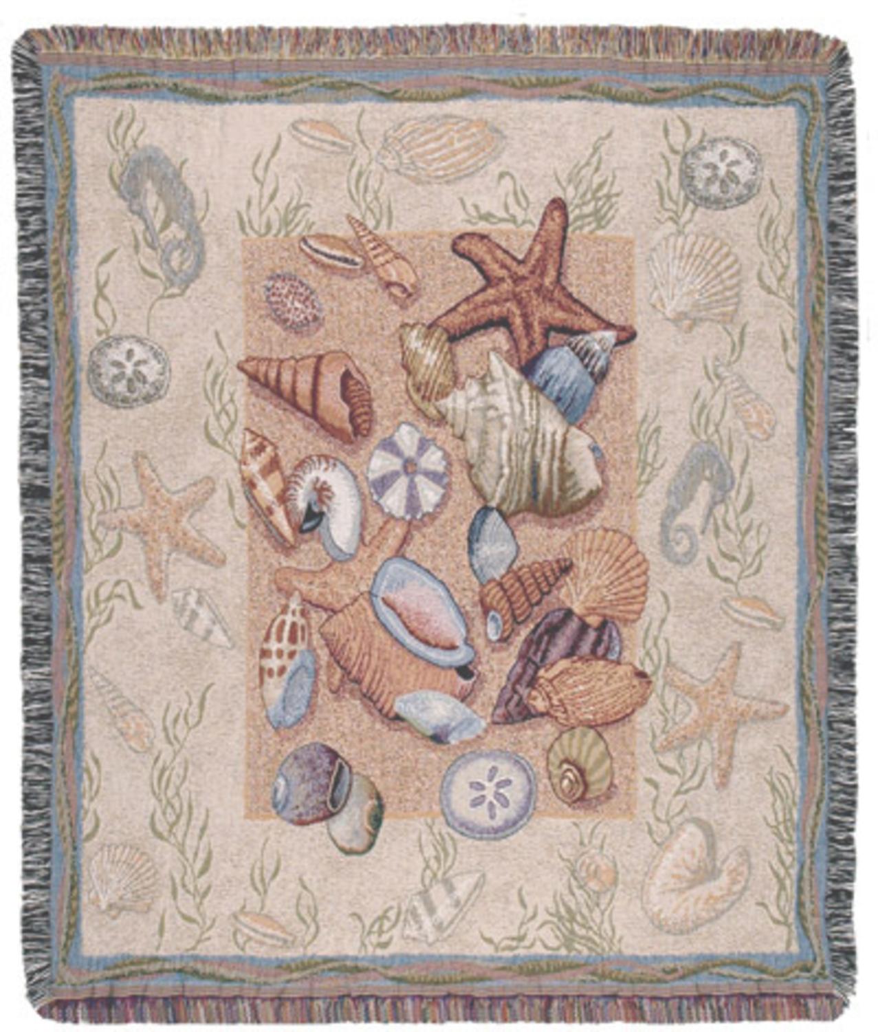Seashell Collection Beachside Tapestry Throw Blanket 50" x 60