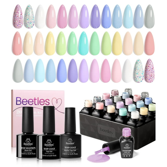 Esmalte de uñas en gel Beetles Pastel, 23 piezas con capa superior y base