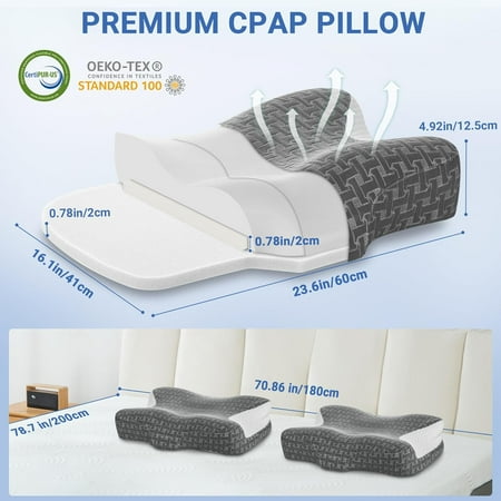 Cervical Neck CPAP Pillow for Sleeping, Ergonomic Adjustable Height Neck Support Memory Foam Bed Pillow for CPAP Users with Sleep Apnea, Suitable for Side and Back Sleepers