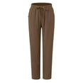 thumbnail image 4 of vigerkar Women's Cotton Linen Casual Pants Elastic Waisted Drawstring Pockets with Palazzo Trousers Business Pants Coffee, L, 4 of 6