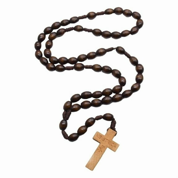 Classical Religious Rosary Natural Wood Beads with Crosses for Daily Wear