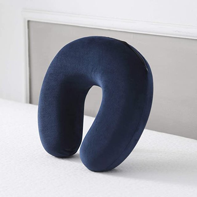 Almohada para el cuello, en forma de U, de espuma viscoelástica negra, soporte para el cuello, cojín para reposacabezas, para viajes en avión o coche.