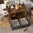 thumbnail image 3 of Black & Rustic Brown Cat Litter Box Enclosure, Hidden Furniture with Tempered Glass Door, MDF Construction for Large Catsk, 3 of 29