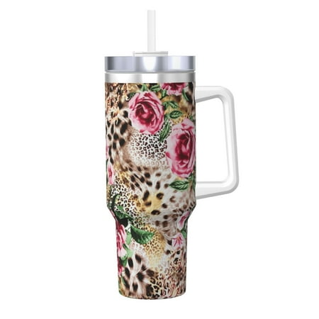 

Animal Tiger Leopard Print Rose Flower Printed 40oz Car Insulated Cups Ice Bully Cup with Handle Double Stainless Steel Vacuum Tumblers Water Bottle with Lid and Straw