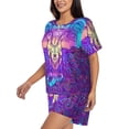 thumbnail image 2 of "Wukai Elephant in Tribal Style Women's Pajama Set - Short-Sleeve Top and Shorts with Elastic Waistband and Pockets for Loungewear, Yoga, and Casual Wear-Medium, 2 of 8