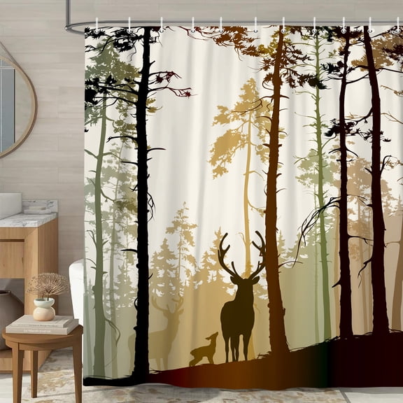 Pbobriich Deer Fabric Shower Curtains for Bathroom,Nature Wildlife Animal Bathroom Curtain with Hooks,72Wx72L