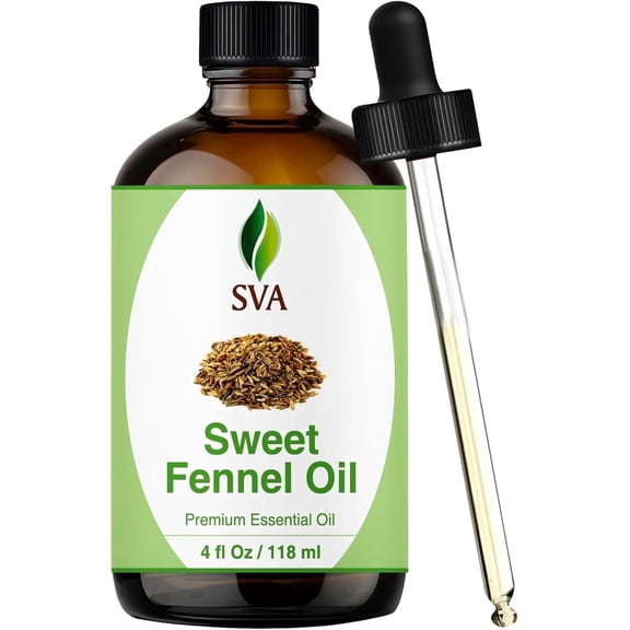 SVA Sweet Fennel Essential Oil – 4 Fl Oz – 100% Natural Fennel Oil - for Diffuser, Hair Care, Face, Skin Care, Aromatherapy, Scalp and Body Massage, Soap and Candle Making – with Dropper