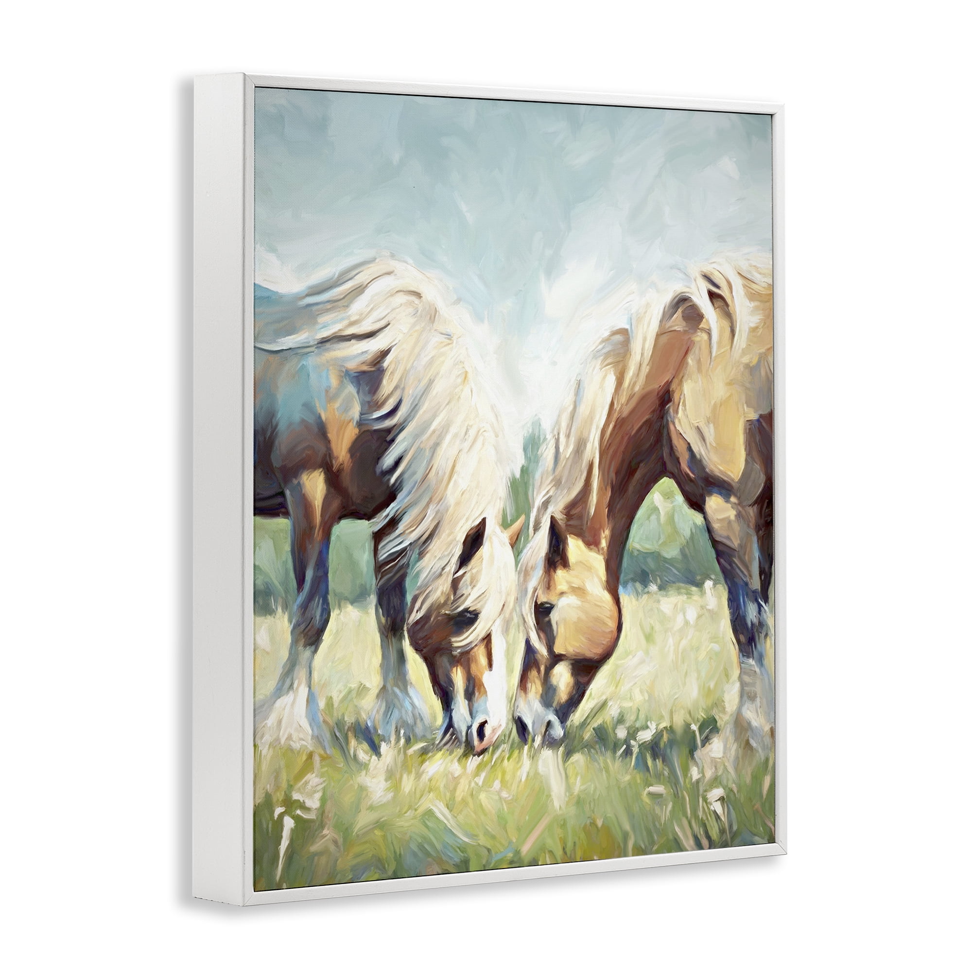 Stupell Industries Horses Grazing Together Animals & Insects Painting White Framed Art Print Wall Art, 24 x 30