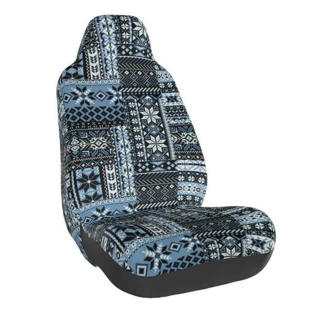 Wukai Snowflake Vintage Pattern Full Set Car Seat Covers with Soft Padding Universal Auto Front Seats Protector and Cushion Mat