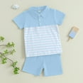 thumbnail image 2 of Toddler Boy Outfits Clothes Spring Summer Button Short-sleeved Running Suit 18-24 Months 2t 3t 4t 5t 6t Clothing Sets Tracksuit T-shirt with Elastic Waist Shorts Outfit 2-Piece, 2 of 8