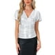 thumbnail image 1 of INSPIRAR CHIC Blusa de Mujer con Cuello en V, Mangas Cortas con Volantes, Brillante y Metálica, Blusa de Fiesta XL Plateada, 1 of 6