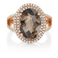 thumbnail image 3 of Gem Stone King 6.24 Ct Oval Checkerboard Brown Smoky Quartz 18K Rose Gold Plated Silver Ring, 3 of 5