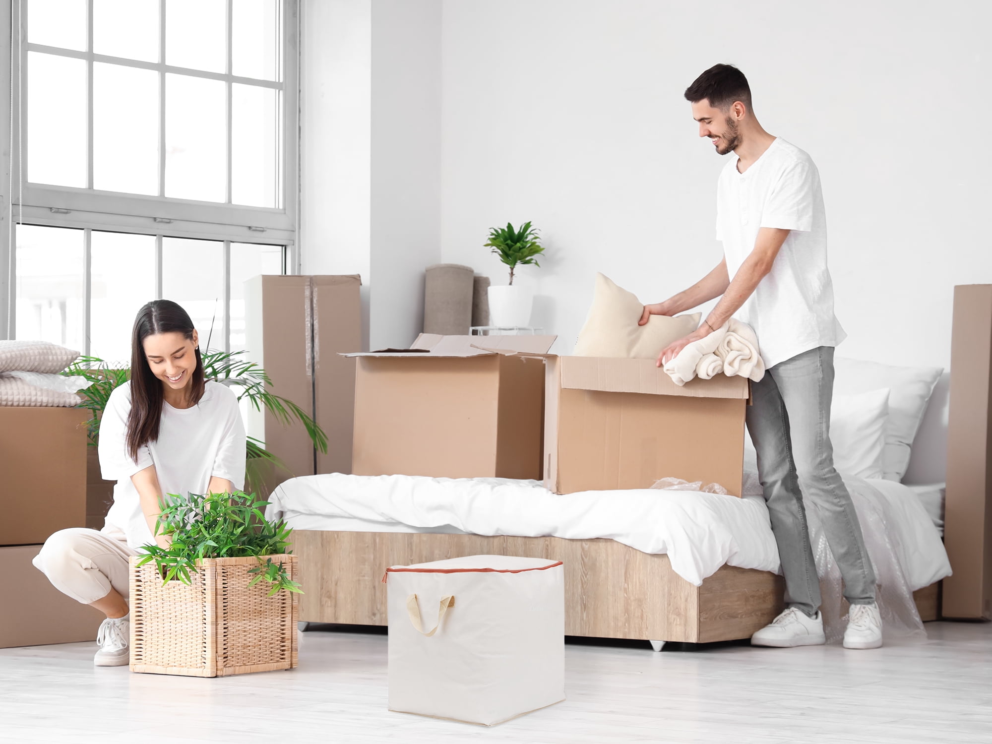 Unique Bargains 1 Pack Clothes Storage Bags Moving Bags Beige 39*20*20in