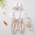 thumbnail image 2 of mgoYE Baby Girl Clothes 3Months Baby Girl Easter Outfit Ruffles Sleeve Bunny Carrot Printed Romper Dress with Headband Summer Clothes(Beige,3-6 Months), 2 of 6