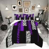 Manfei Purple Cheetah Print Bedding Comforter Set, Fashion Leopard Zebra Twin Comforter Sets, Abstract Stripes Reversible Bedding Set, Microfiber Bedroom Decor, 2 Pieces