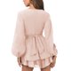 thumbnail image 4 of Vestido con cuello en V profundo Mangas de doble capa Dobladillo con volantes Corto Una pieza con cinturón XBTCLXEBCO Rosa, Grande, 4 of 5