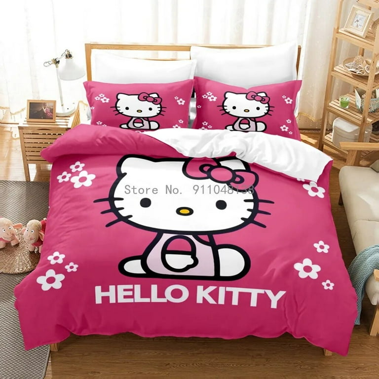 Pretty Hello Kitty Bedding Set Duvet Cover Quilt Cover Pillowcase Double Queen King Size Kids Girls Adult Bedroom Home Textile