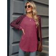 thumbnail image 6 of Women'S Stripe Tunic Tops Casual Long Sleeve Shirts Round Neck Pullover Wine Red L, 6 of 7