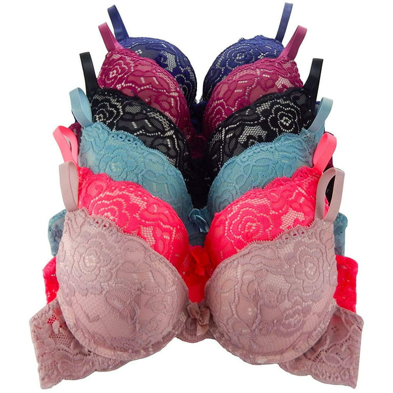6 Pieces ADD 1 Cup Push Up Lace Full Cup Wired Double Pushup Bra B/C (32B)