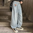 thumbnail image 5 of Gvdentm Girl Jeans Size 14-16 Girls Baggy Cargo Jeans Wide Leg High Waisted Kids Hop Pants Denim Elastic Waist Pockets Vintage(Light Blue,5-6 Years), 5 of 6