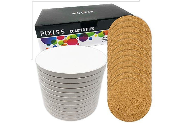 Pixiss Ceramic Tiles for Crafts Coasters,12 Ceramic White Tiles