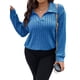 thumbnail image 3 of Suéter de Punto Informal de Talla Grande para Mujer, Cuello en V, Solapa, Color Liso, Camisa de Larga. Azul Real XXXL, 3 of 8