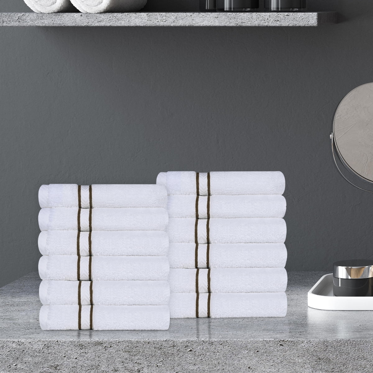 Superior Turkish Cotton 12-Piece Latte Washcloth/Face Towel Set
