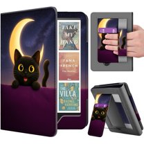 Stand Case for Kindle Paperwhite 12th Generation 2024 / Kindle Colorsoft Signature Edition with Hand Strap & Card Slot - 7" PU Leather Protective Folio Cover with Auto Wake/Sleep, Cat Moon