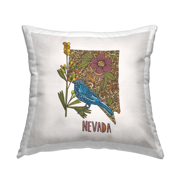 Stupell Industries Nevada State Bluebird Florals Square Decorative Printed Throw Pillow, 18 x 18,