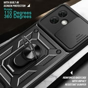 for Motorola G54 5G Case with Slide Camera Cover for Men, Military Grade Drop Phone Cover Case with Rotate Ring Kickstand for Moto G54 5G SJ Black