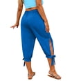 thumbnail image 5 of Women High Waisted Capri Pants with Pockets Tie Knot Straight Leg Cropped Trousers Summer Casual Beach Vacation Pull on Elastic Waist Crop Pants, Blue, 3XL, 5 of 6