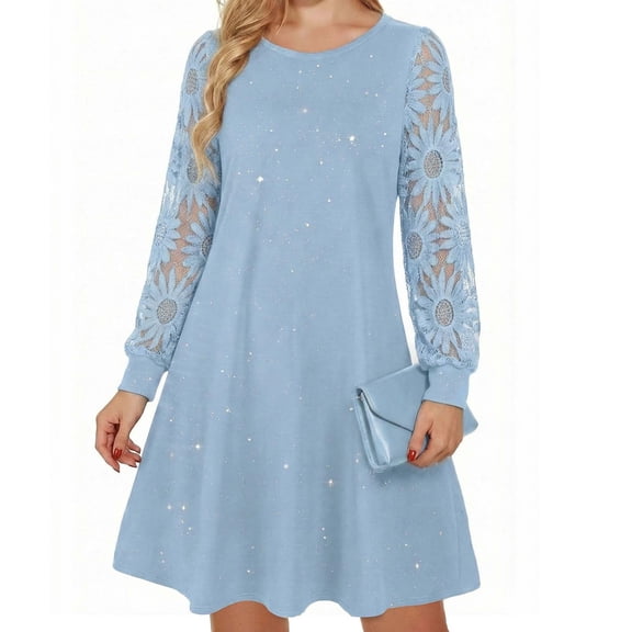 TaTaai Women's Glitter Long Sleeve A-Line Dress with Sparkly Finish, Flattering Silhouette, and Party Ready Style Gift