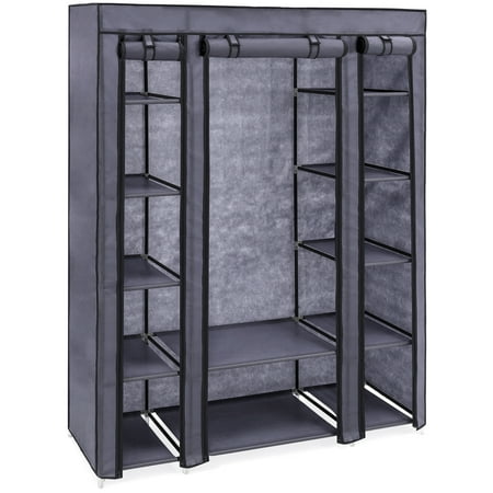 12 Foot Closet Rod Best Choice Products 12-Shelf Portable Fabric Closet Wardrobe Storage Organizer W/ Cover and Hanging Rod - Gray ()