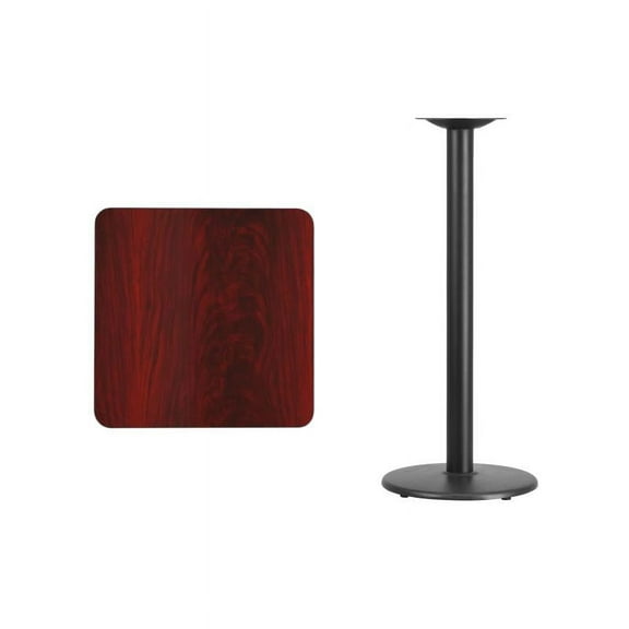 24" Square Mahogany Laminate Table Top With Bar Height Round Base - Bar Height Restaurant Table