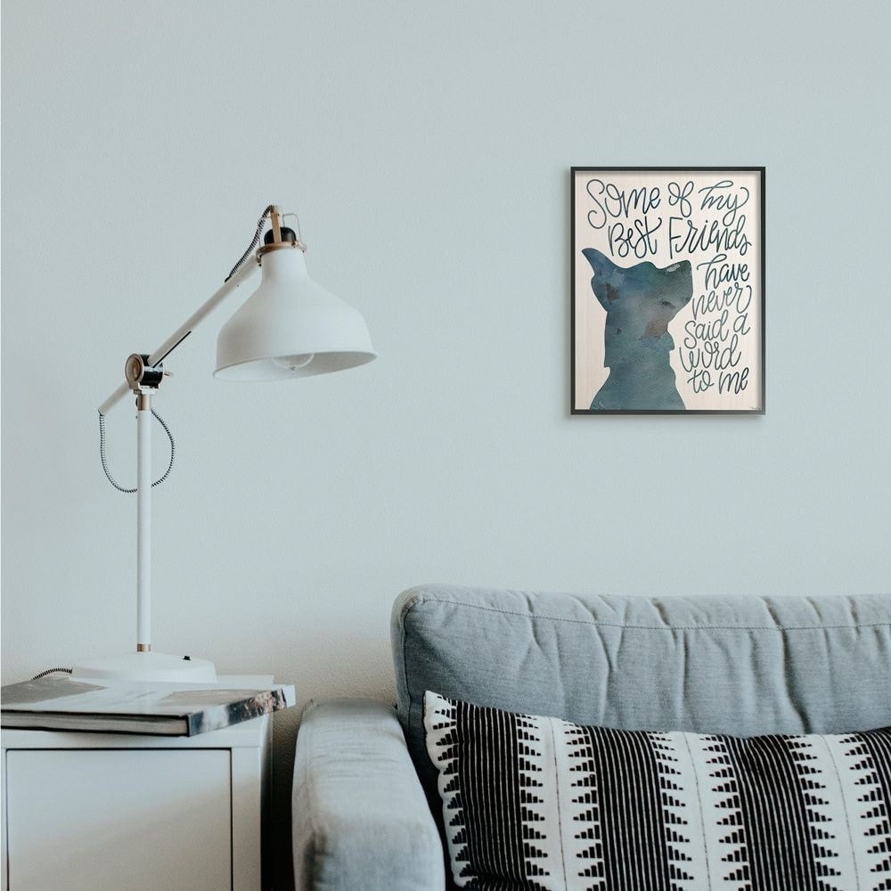 Stupell Industries Best Friends with Pet Phrase Dog Outline Blue Script Quote Framed Wall Art Design by Gigi Louise, 11" x 14", Gray Framed