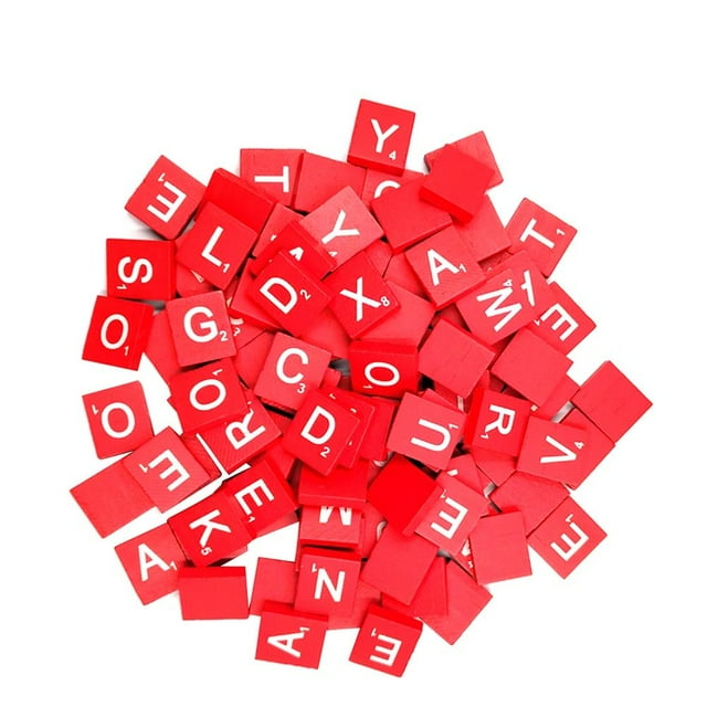 TEHAUX 100Pcs Red Wooden Chips letter blocks for Intellectual Development DIY Crafting Events