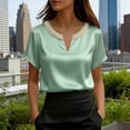 thumbnail image 1 of TaTaai Women's Loose Fit Summer Top Short Sleeve V-Neck Solid Color Pearl Accent Professional Office Casual Blouse Gift, 1 of 5